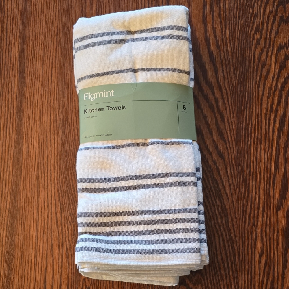 Kitchen Towels Set of 5 Gray & White Striped